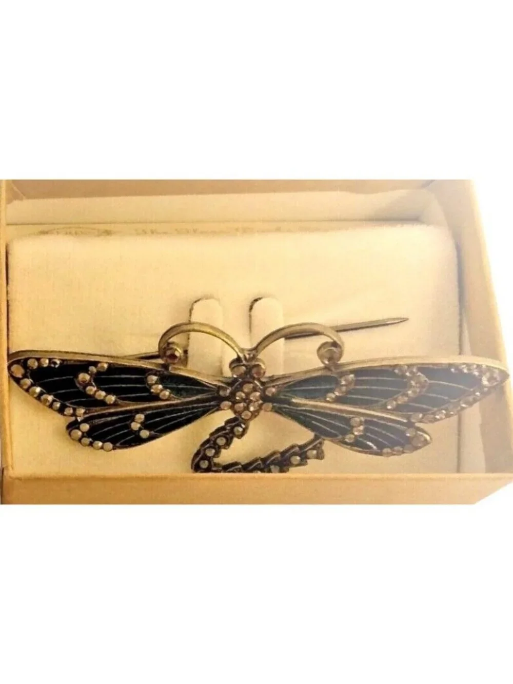Dragonfly Brooch Pin Vintage Glass Works Studio Enamel Swarovski Anne Koplik